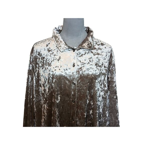 Jessica Simpson Womens XL Crushed Velvet Shirt Shacket Oversized Button Stretch - Picture 5 of 7